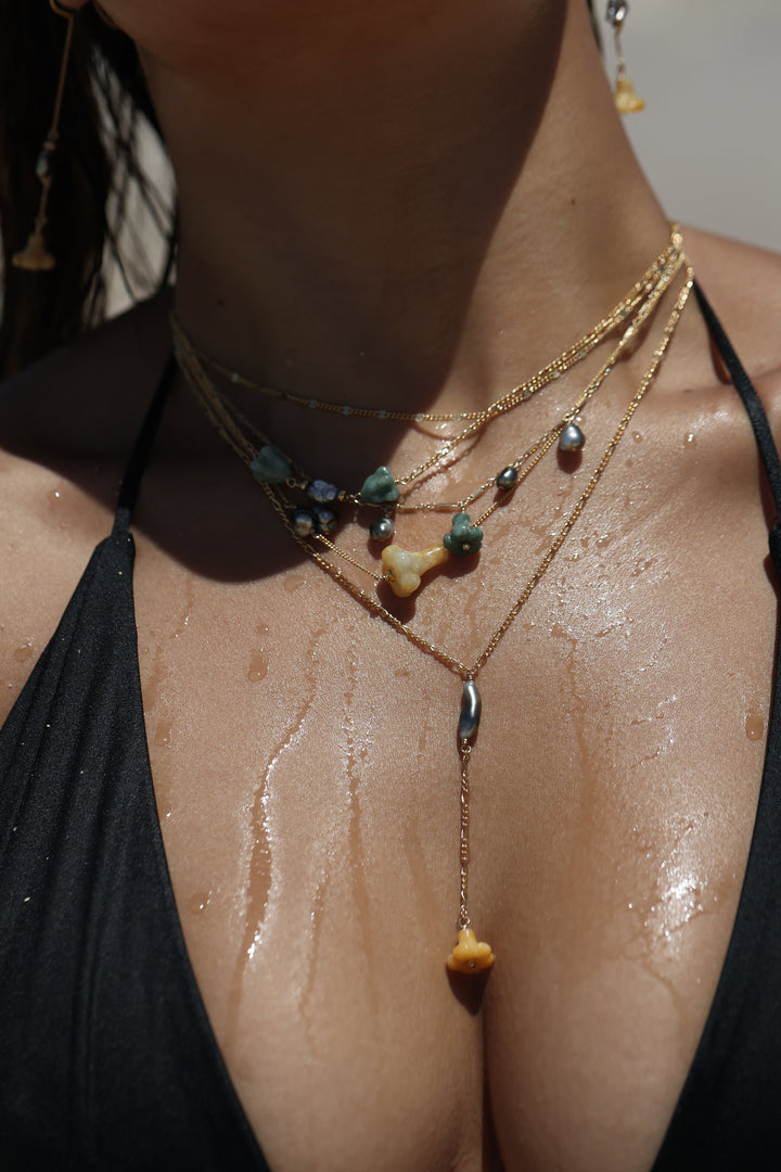 Pua Jade Keshi Double Pua Necklace (Green Puakalaunu)