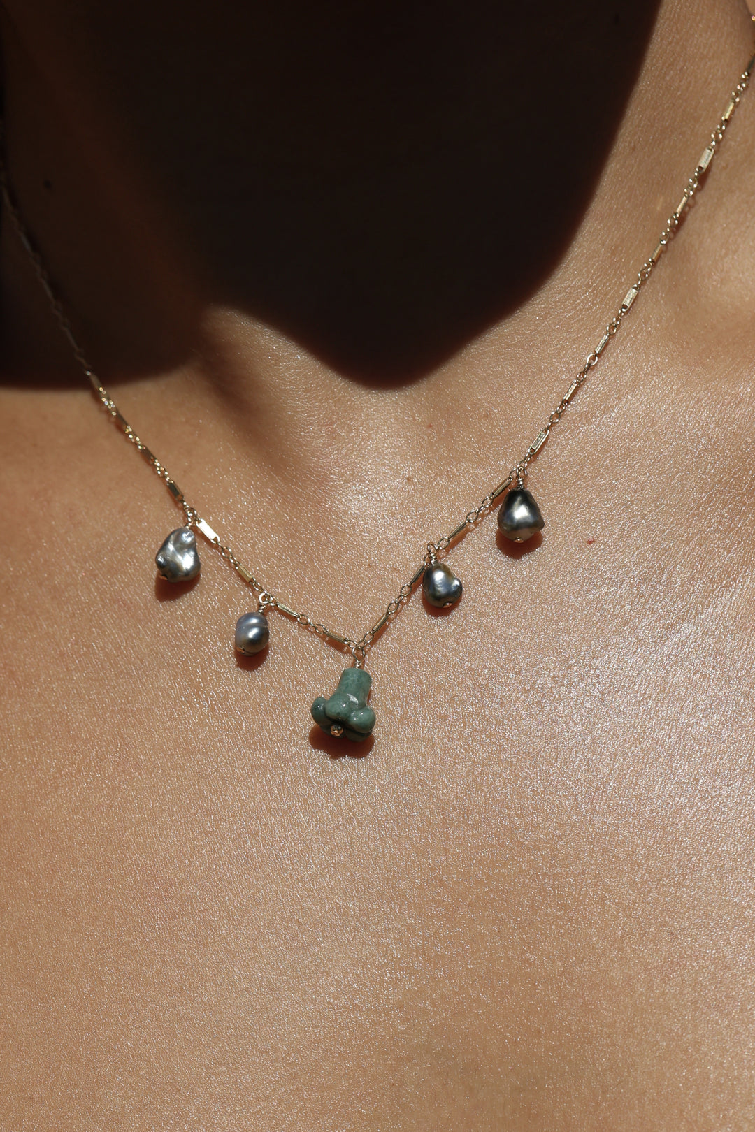 Pua Jade Keshi Shipwreck Necklace (Green Puakenikeni)