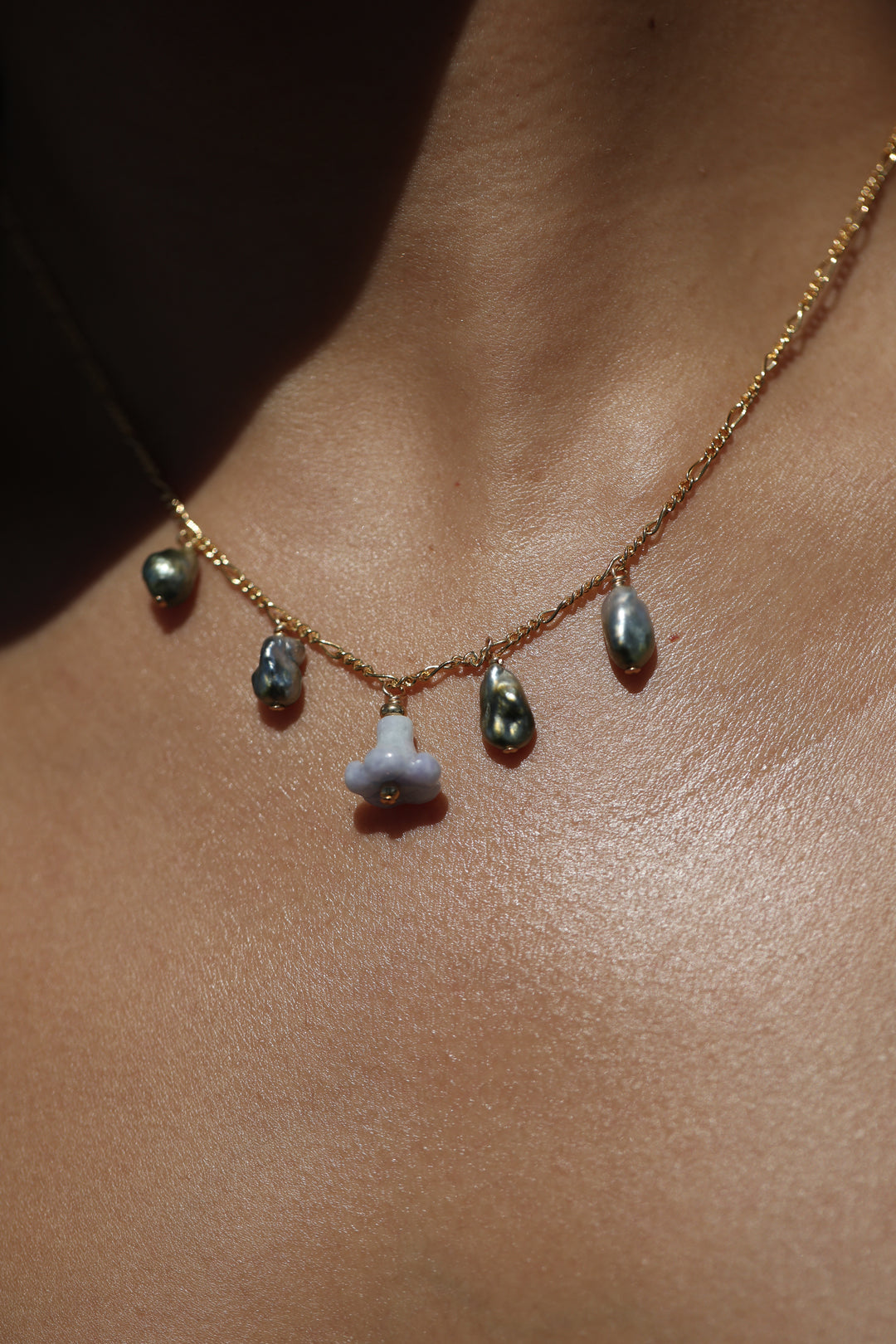 Pua Jade Keshi Shipwreck Necklace (Purple Puakenikeni)