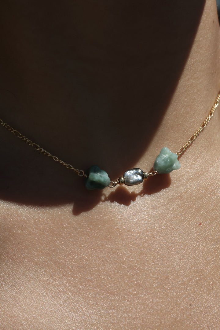 Pua Jade Keshi Double Pua Necklace (Green Puakalaunu)