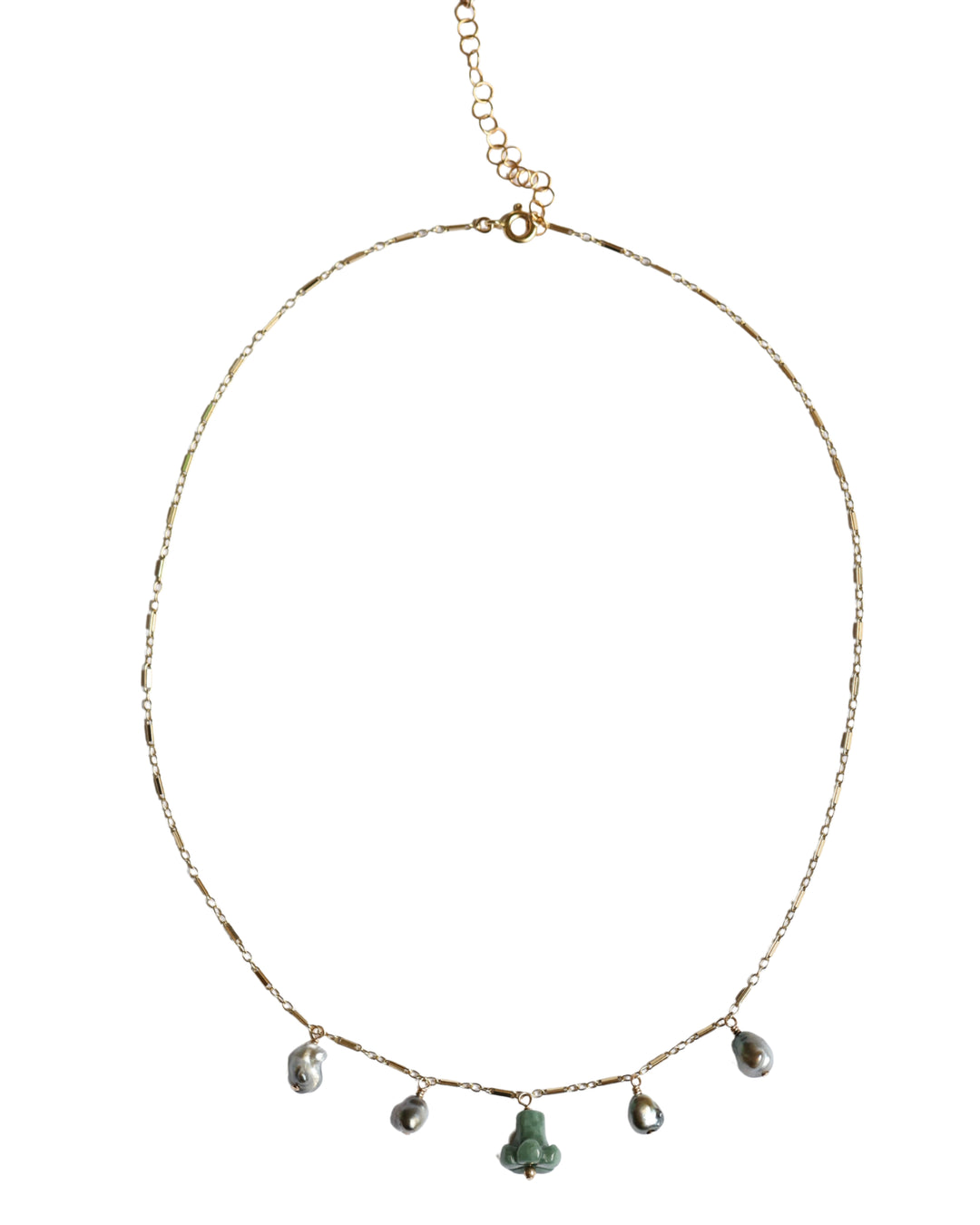 Pua Jade Keshi Shipwreck Necklace (Green Puakenikeni)