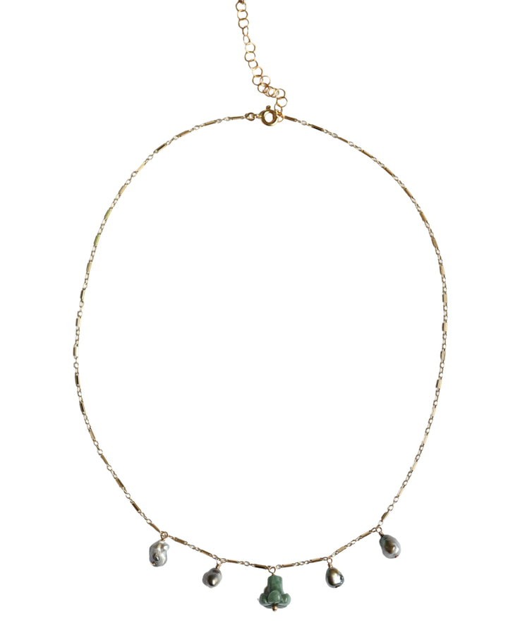Pua Jade Keshi Shipwreck Necklace (Green Puakenikeni)