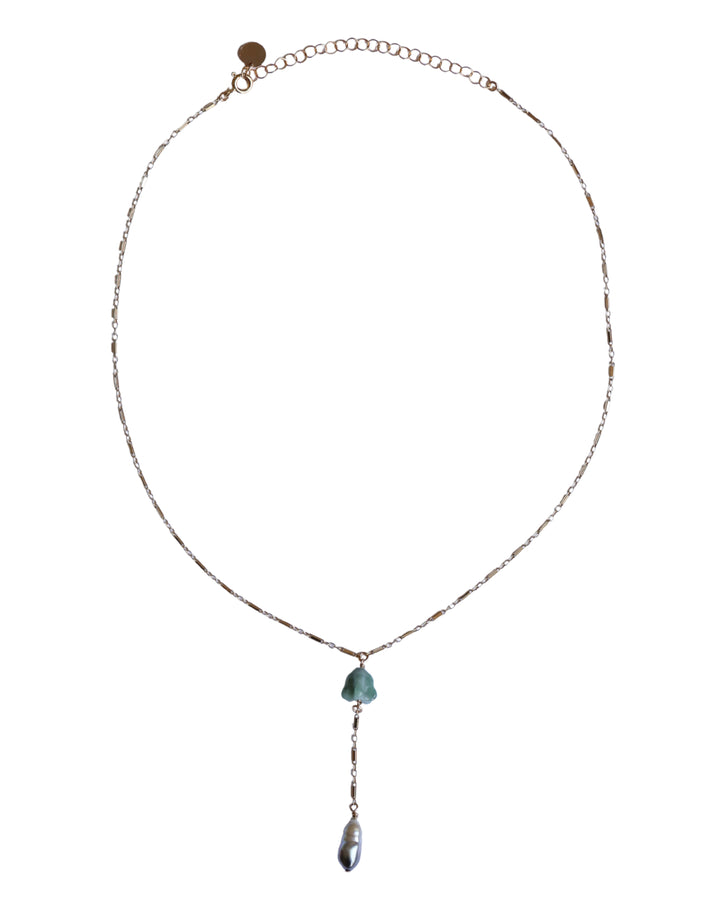 Pua Jade Keshi Y Drop Necklace (Green Puakalaunu)