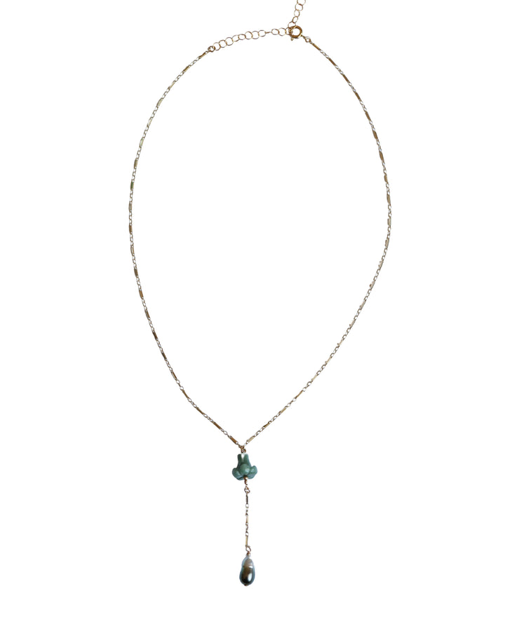 Pua Jade Keshi Y Drop Necklace (Green Puakenikeni)