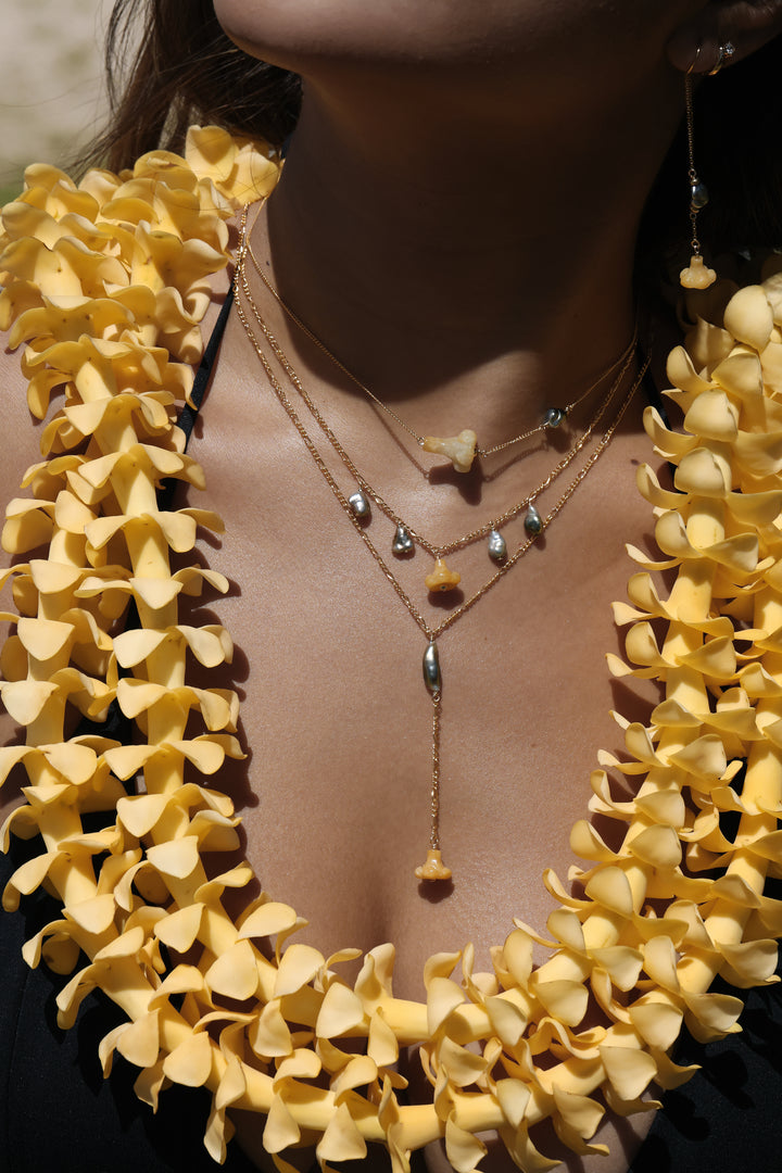Pua Jade Keshi Y Drop Necklace (Honey Puakenikeni)