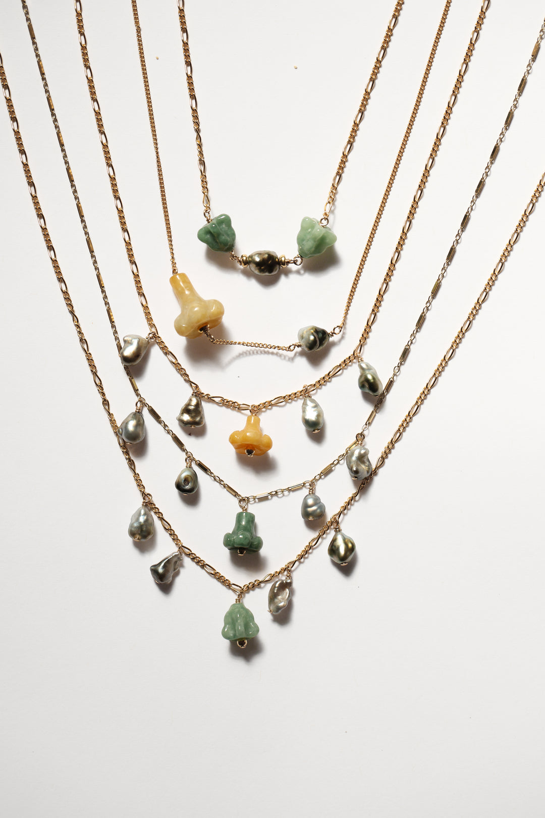 Pua Jade Keshi Double Pua Necklace (Green Puakalaunu)