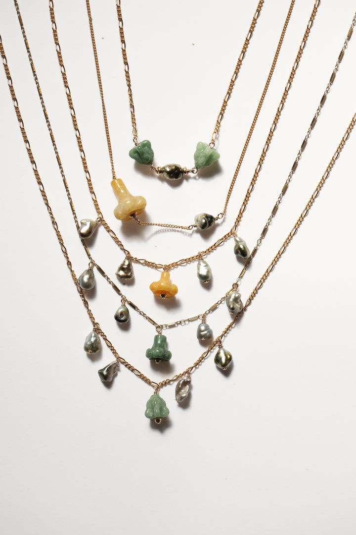 Pua Jade Keshi Double Pua Necklace (Green Puakalaunu)