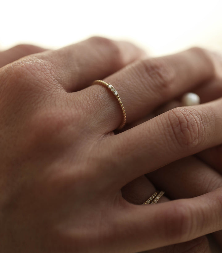 Three Diamond Beaded Ring