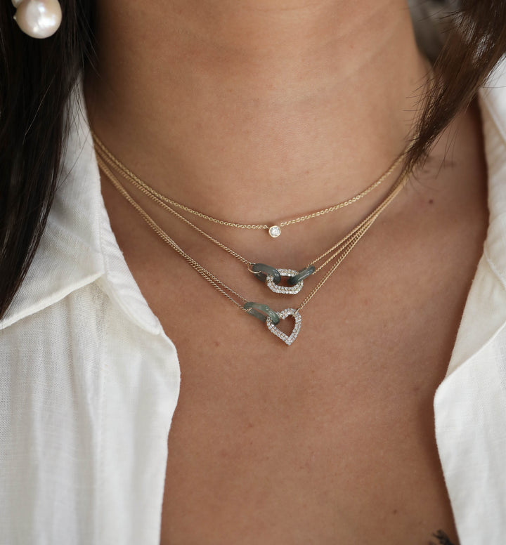 Forever Diamond Link Jade Heart Necklace