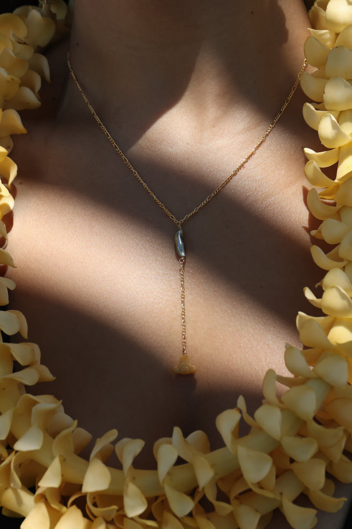 Pua Jade Keshi Y Drop Necklace (Honey Puakenikeni)