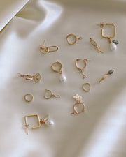 14K Mini Hoops w/ Marquise Shaped White Topaz