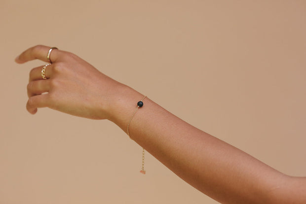 Single Lava Bead Gold Chain Bracelet